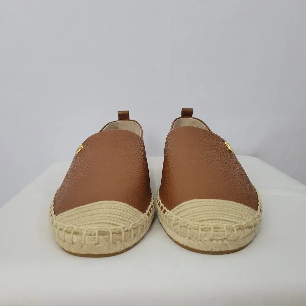 Lauren Ralph Lauren Camryn Tumbled Leather Espadrille size in 10 Deep Saddle Tan